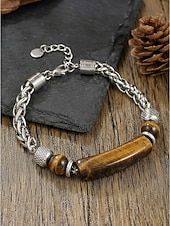 abordables Bijoux pour hommes-Bracelet bohème pour homme en acier titane et pierres naturelles, bracelet à maillons multicolores idéal pour les vacances à la plage, les tenues d'été décontractées et le quotidien.