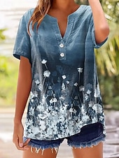 cheap Floral tee-Women's T Shirt Floral Graphic Plants Stylish Classic Short Sleeve V Neck Regular Tops Casual Daily Blue Pink Purple Green Summer Spring