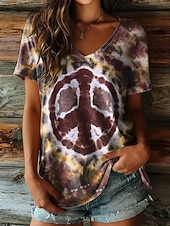 voordelige Kunst &amp; Design t-shirt-Dames T-shirt Afdrukken Grafisch Tie Dye Abstract Stijlvol Klassiek Casual Korte mouw V-hals Normale tops Casual Dagelijks Paars Bruin Groen Zomer Lente
