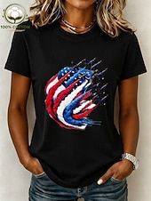  Amerikaanse onafhankelijkheidsdag Dames 100% Katoen T-shirt Afdrukken Grafisch Amerikaanse vlag Vintage Stijlvol Casual Korte mouw Strakke ronde hals Normale tops Casual Dagelijks Weekend Licht beige