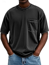 preiswerte Basic-T-Shirts-Herren T Shirt Hemd aus 100 % Baumwolle in Säurewaschung T-Shirt Kurzarm Rundhalsausschnitt Sommer Frühling Ganzjahres Einfarbig Einfach Vintage Streetwear Designer Tasche Stückgefärbt Gewaschen