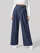 cheap Wide Leg &amp; High Waisted-Women's Waffle Wide Leg Chinos Vacation Full Length High Waist Comfort Micro-elastic Daily Blue Depression Green Apricot Black Spring Loose Fit
