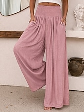 Χαμηλού Κόστους φαρδύ πόδι &amp; ψηλόμεσο-Γυναικεία Πλατύ Πόδι Παντελόνια Διακοπές Απλός Καθημερινό Πλήρες μήκος Ψηλή Μέση Σκέτο Τσέπη Ελαστική μέση High Cut Άνεση Ικανότητα να αναπνέει Moale Μικροελαστικό Καθημερινά Σπίτι Δρόμος