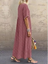 preiswerte T Shirt-Kleider-Damen Midikleid Freizeitkleid T-Shirt-Kleid A Linie Kleid Elegant Mode Modern Outdoor Urlaub Ausgehen Normale Passform Tupfen Kurzarm Rundhalsausschnitt Blau Gelb Rosa Grün Sommer Frühling