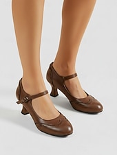 baratos Retrô dos anos 1950-Sapatos Mary Jane femininos vintage verde-escuros dos anos 1950 - elegantes sapatos brogue com fivela para festas retrô e uso no escritório. &amp;estilo clássico