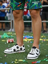  herrsneakers med fotbollstryck i canvas – snörskor med fotbollsmönster för matchdag, sportevenemang, streetwear och vardagskläder