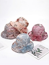 economico Cappelli da donna-Cappello da sole da donna in stile bohémien, traspirante e leggero, in poliestere, con fantasia floreale multicolore e fiocco, perfetto per le vacanze al mare, l'uso quotidiano e i viaggi estivi.