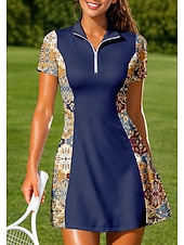 halpa Naisten mekko-Naisten Geometrinen Kukat Urheilumekko Tennispoolomekko Lyhythihainen Neljänneksen postinumero Elastinen Hikeä siirtävä Hengittävä Lentopallo Tennis Golf Sänkyjen avaus Hameet Sininen Tennisvaatteet