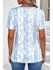 baratos Camiseta floral-Mulheres Camiseta Imprimir Floral Gráfico Plantas à moda Clássico Casual Manga Curta Decote V Tops regulares Diário Azul Rosa Verde Verão Primavera