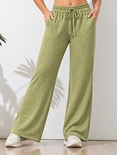  Mujer Waffle Perneras anchas Pantalones Pantalones palazzo Vacaciones Moda Ropa de calle Longitud total Alta cintura Plano Cintura elástica Comodidad Transpirabilidad Cómodo Rígido Diario Calle Ropa