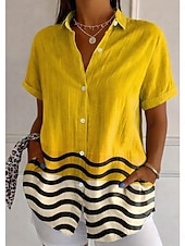  Koszulka Damska Krótki Rękaw Graficzna Geometria Vintage Codzienna Stylowa Koszulka Kołnierzyk Regularne Topa Codzienne Czarny i Biały Czarny Biały Żółty Różowy Lato Wiosna