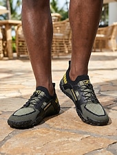 cheap Men-Men's Gray and Black Outdoor Sneakers Lace-Up Lightweight Breathable Comfort Walking Shoes Durable Sport Casual Footwear for Outdoor Resort, Vacation Travel, Warm Weather