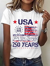 Недорогие День независимости Топ-День независимости США Жен. Футболка С принтом Графика Американский флаг Мода Стиль Классика С короткими рукавами Вырез под горло Обычные топы Повседневные Синий Белый Розовый Лето Весна