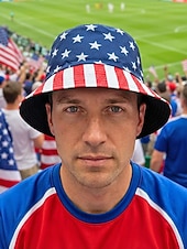 preiswerte Zubehör-Wendbarer Herren-Fußballhut aus Polyester mit US-Flaggenmuster, leichte Kappe für Fans am Spieltag, für Anhänger, Freizeitsport und Outdoor-Aktivitäten