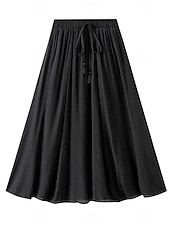 abordables Faldas casuales-Mujer Falda de vacaciones Falda de lino y algodón sintético Moda Casual Maxi Alta cintura Faldas Plano Plisado Rígido Diario Vacaciones Azul Piscina Negro Rosa Caqui Verano