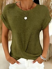  בגדי ריקוד נשים חולצה קצרה טופ טי Ruched אחיד אופנתי מסוגנן קלסי שרוולים קצרים צווארון עגול קצר חולצות רגילות יומי ליציאה סוף שבוע פול שחור לבן יין ירוק כהה קיץ אביב