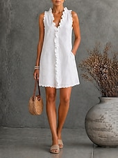 ieftine Rochii-Pentru femei Rochie mini Rochie casual Rochie din Bumbac Rochie A line Modă Modern Zilnic Vacanță Ieșire Fit regulat Simplu Fără manșon În V Albastru piscină Negru Alb Roșu-aprins Primăvară Toamnă