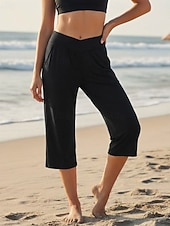 cheap Plain Leggings-Women's Capri Pants Leggings Vacation Streetwear Basic Capris Medium Waist Plain Pocket Elastic Waistband Comfy Comfort Stretchy Daily Outdoor Yoga Light Gray Black Blue Khaki Summer Spring Regular