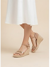 Χαμηλού Κόστους Πλατφόρμες σανδάλια-Γυναικεία σανδάλια εσπαντρίγιας με λουράκι στον αστράγαλο – άνετα καλοκαιρινά παπούτσια με ανοιχτή μύτη για διακοπές στην παραλία, πάρτι δίπλα στην πισίνα, ταξίδια &amp;καθημερινή χρήση