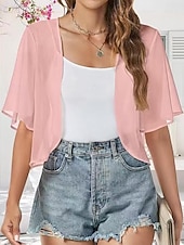 cheap Wedding Guest Wraps-Women's Wrap Shrug Mother's Wraps Bridal's Wraps Wedding Guest 's Wraps Elegant Ladies Formal Style Short Sleeve Chiffon Wedding Wraps With Pure Color For Daily Spring &amp; Summer