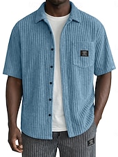  Herren Hemd Freizeithemd Cordhemd Knopfhemd Schwarz Weiß Burgunderrot Marineblau Kaki Kurzarm Einfach Hemdkragen Lässig Täglich Fronttasche Bekleidung Elegant Mode Lässig