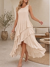 cheap Plain Dress-Women's Midi Dress Sundress White Dress A Line Dress Summer Dress Vacation Casual Boho Daily Holiday Summer Dress Regular Fit Plain Sleeveless Crew Neck Black White Red Army Green Summer