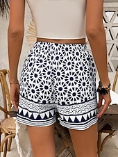 abordables Short graphique-Femmes Chinos Shorts ancien Boho Court Taille haute Fleuri Graphique Avec Poches Ceinture Élastique Imprimé Confortable Confort Doux Micro-Élastique Extérieur Vacances Rue Bleu Été Printemps Automne