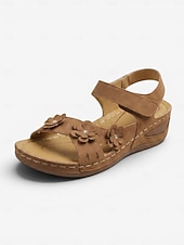 economico Sandali Piani-sandali con zeppa floreali marroni da donna - soletta morbida e ammortizzata, scarpe comode traspiranti con punta aperta, stile boho casual per passeggiate, viaggi, vacanze estive, attività