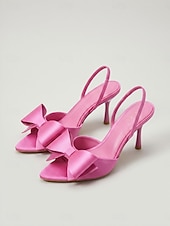 abordables Sandalias de tacón-Sandalias de tacón con tira trasera y lazo morado para mujer: elegantes zapatos de vestir con punta abierta para invitadas a bodas en jardines. &amp;fiestas de verano