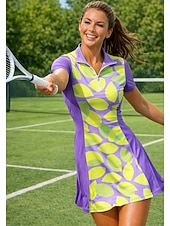 abordables Robe de tennis pour femmes-Femmes Floral Robe de tennis tenue de sport Robe polo de tennis Manche Courte Quart de zip Élastique Évacuation de la transpiration Respirant Volley-ball Tennis Le golf Col Rabattu Robe Rose Bleu