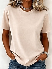  Kvinners 100% bomull T-skjorte Skjorte Vintage Vasket topper Tee Topp Enkel Vintage Mote Stilig Kortermet Crew Hals Vanlige topper Daglig Utendørs Helg Blå Svart Lilla Fuchsia Oransje