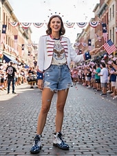 Χαμηλού Κόστους Γυναικεία παπούτσια-Γυναικείες πατριωτικές μπότες μάχης - σχέδιο με αστέρια και ρίγες με έντονα γραφικά για παρελάσεις, 4η Ιουλίου, 250ή επέτειο των ΗΠΑ και υπαίθριες γιορτές