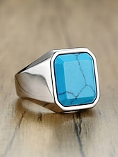 preiswerte Herrenschmuck-Herrenring im Boho-Stil aus Edelstahl mit Naturstein, Statement-Siegelring in verschiedenen Größen für den Alltag, Strandurlaub und Resort-Look