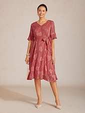  Γυναικεία Μίντι φόρεμα Φορέματα σιφόν Κομψό Καθημερινά Επισκέπτης γάμου Ημερομηνία Κανονικό Φλοράλ Μισό μανίκι Λαιμόκοψη V Κόκκινο Κόκκινο