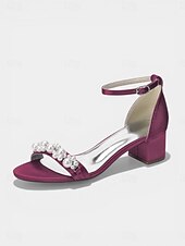 cheap Heeled Sandals-Women's Navy Pearl Embellished Chunky Heel Sandals - Elegant Ankle Strap Cocktail Party Dress Shoes