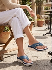 ieftine Sandale tip slide-sandale flip-flop de damă din denim – îmbrăcăminte de plajă elegantă, casual, cu talpă confortabilă și accent metalic
