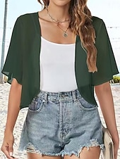 cheap Wedding Guest Wraps-Women's Wrap Shrug Mother's Wraps Bridal's Wraps Wedding Guest 's Wraps Elegant Ladies Formal Style Short Sleeve Chiffon Wedding Wraps With Pure Color For Daily Spring &amp; Summer