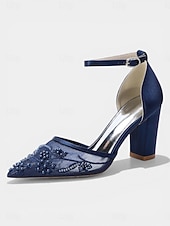 cheap Block Heel Pumps-Women's Champagne Embroidered Block Heel Pumps – Elegant Cocktail Party Dress Shoes