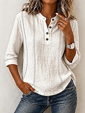  Women's Shirt Vacation Vintage Daily Stand Collar Long Tops Casual Daily Work Blue Pink Beige Summer Spring