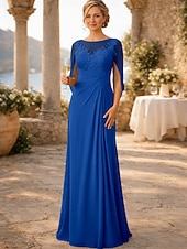 Недорогие Длина пола-Футляр В пол Свадебное платье для гостей Вечернее платье Платье для матери невесты Без рукавов Вырез под горло Элегантный стиль Свадебный гость Помолвка Шифон с Аппликации Рюши / сборки