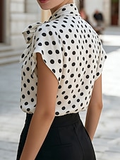 voordelige Strepen- en Geometrische Blouses-Dames Overhemd Blouse Top met stippen Strik Geometrisch Stijlvol Basic Klassiek Korte mouw Stropdas nek Normale tops Dagelijks Kantoor Feestdagen Zwart Wit Rood Zomer Lente