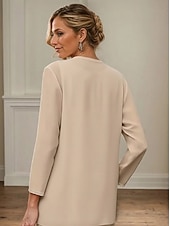  Tvådelad Åtsmitande Ankellång Pärlbroderad Bröllopsgästklänning Formell klädsel Klänning till brudens mor Långärmad V-hals Elegant Glitter och glans Bröllopsgäst Semiformell Chiffong Paljetter med