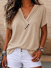 economico T-shirt semplice-Per donna Top estivi Arricciato Bottoni Grafico Semplice Elegante Classico Manica Corta Scollo a V Top lunghi Casuale Quotidiano Abbigliamento da vacanza Bianco Rosa Verde Grigio Azzurro Estate