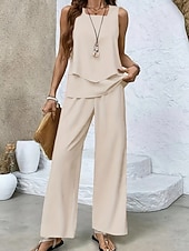 preiswerte Blusenanzüge für Damen-Damen Hosen-Sets Ärmellos Quadrathals Einfach Gerafft Elegant Mode Streetwear Lässig Täglich Outdoor Schwarz Rote Beige Sommer Normale Passform Lässiger Schnitt