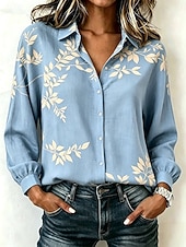 baratos Blusas Florais-Mulheres Camisa Social Botões Imprimir Floral Gráfico Elegante Vintage Tropical Manga Longa Colarinho de Camisa Tops regulares Casual Diário Trabalho Azul Roxo Verde Verão Primavera Outono