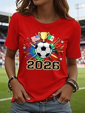 お買い得  ワールドサッカーの試合-女性用 Tシャツ プリント グラフィック サッカーチーム スタイリッシュ クラシック カジュアル 半袖 クルーネック レギュラートップス 日常 ブルー ブラック ホワイト ルビーレッド 夏 春