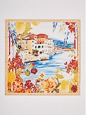 Χαμηλού Κόστους Λουλουδάτο μαγιό-Καλοκαιρινό, αέρινο τετράγωνο φουλάρι από σιφόν της Σαντορίνης