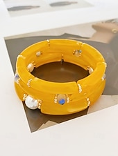 billige Damearmbånd-Bohemsk 3-delt armbåndssett i akryl for kvinner, elastiske, stabelbare armbånd, perfekt for strandferie, hverdagsbruk og sommertilbehør