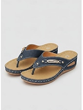 billiga Slide Sandaler-kvinnors komfortkil-thongsandaler, vadderade platåsandaler för sommarstrandpromenader