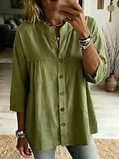 preiswerte Einfache Blusen-Damen Bluse Einfarbig Täglich Stilvoll Basic Dreiviertelarm V Ausschnitt Normale Oberteile Lässig Täglich Blau Schwarz Weiß Rosa Grün Sommer Frühling